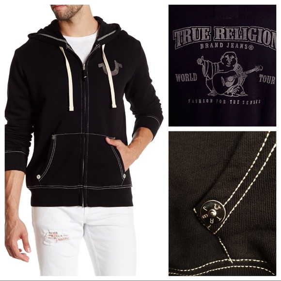 true religion black hoodie mens